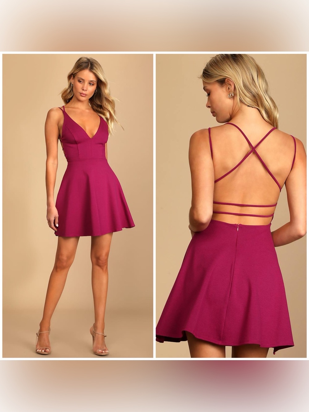 Lulus Believe in Love Magenta Backless Skater Dress Size S NWT